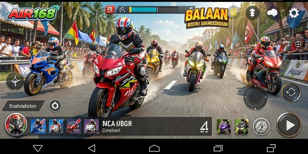 Screenshot gameplay AIR168 menampilkan balapan motor yang seru dan mendebarkan.