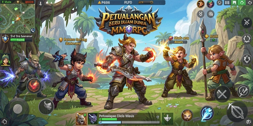 Screenshot menunjukkan aksi pertempuran seru di dunia MMORPG.