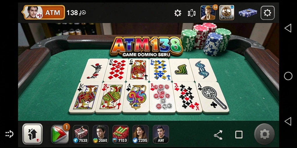 Screenshot gameplay seru dari ATM138, menampilkan suasana permainan domino.