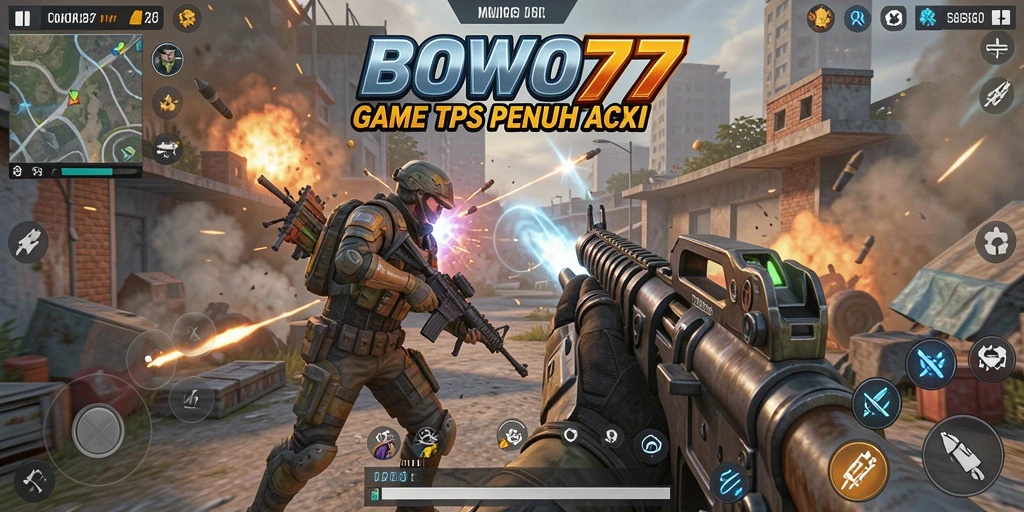 Screenshot gameplay seru BOWO77 dengan aksi tembak menembak
