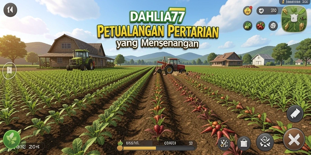 Tampilan gameplay seru dalam DAHLIA77 saat bercocok tanam.