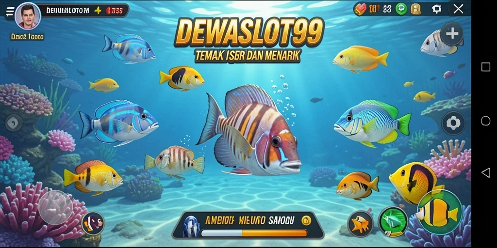 Gameplay seru DEWASLOT99 saat menembak ikan berwarna-warni.