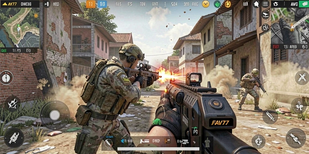 Gameplay FAV77 menunjukkan aksi tembak-menembak yang seru dan mendebarkan.