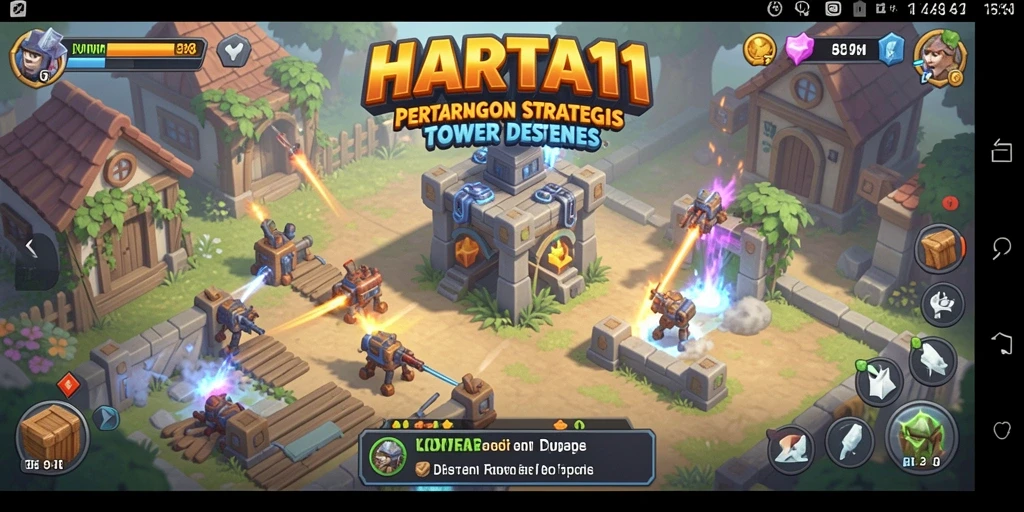 Tangkapan layar utama HARTA11 menampilkan intensitas pertarungan Tower Defense.