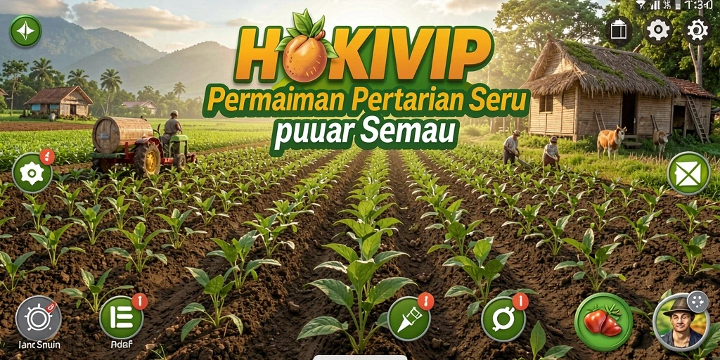 Tampilan gameplay HOKIVIP dengan lahan pertanian yang subur.