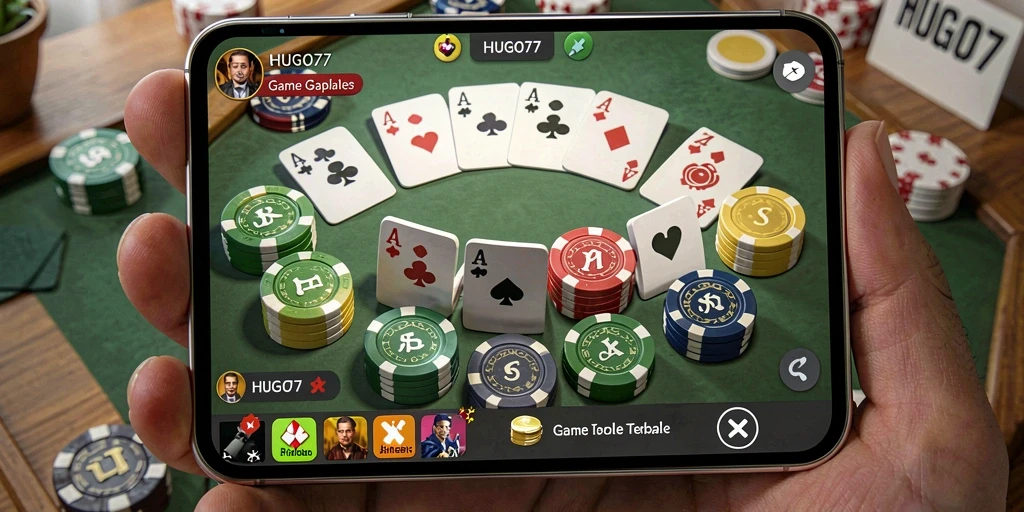 Tampilan screenshot gameplay HUGO77 dalam permainan Gaple.