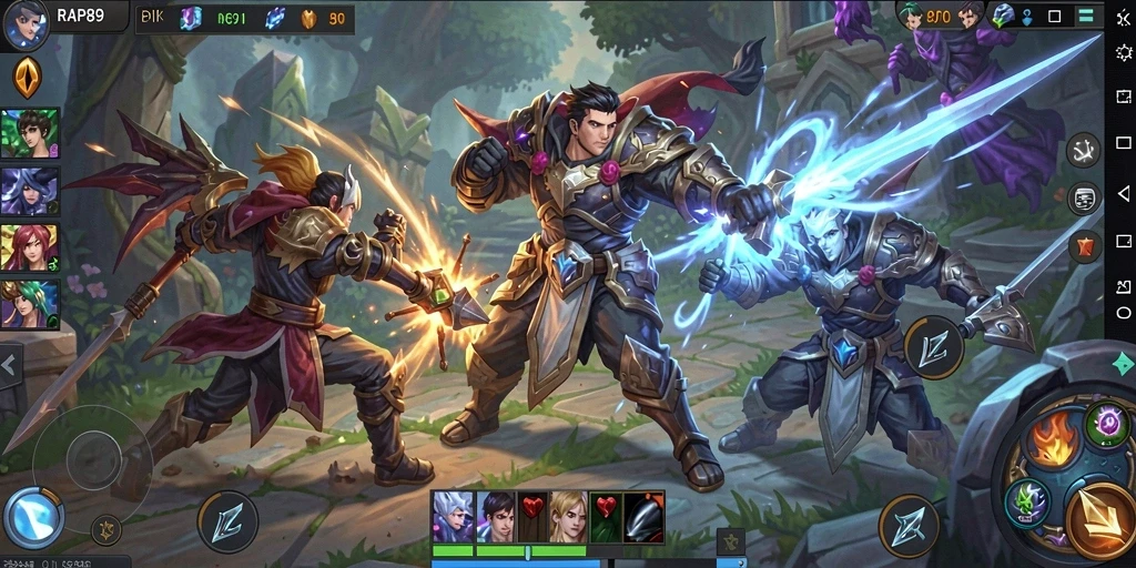 Tangkapan layar gameplay seru dari RAP89, menampilkan pertarungan tim.
