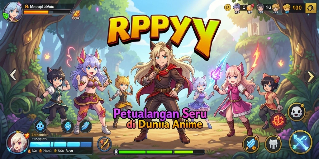 Screenshot gameplay RPYYY menunjukkan aksi mendebarkan dan karakter anime yang menarik.