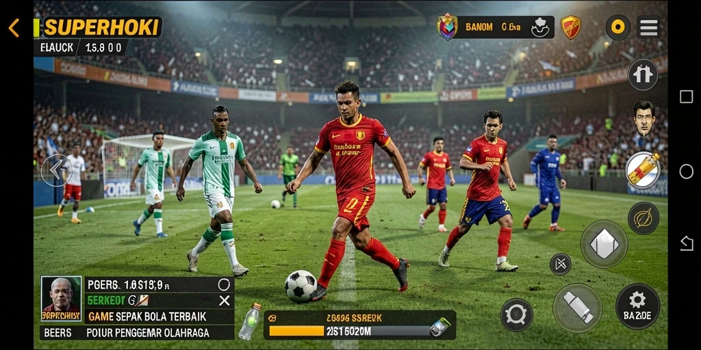 Gameplay SUPERHOKI yang menampilkan aksi seru di lapangan.