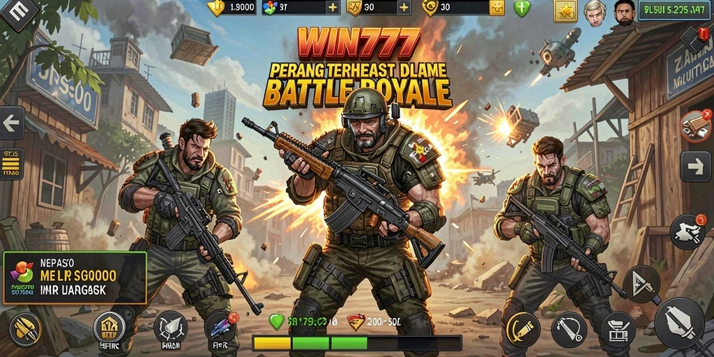 Gameplay mendebarkan WIN777 dalam pertempuran Battle Royale.